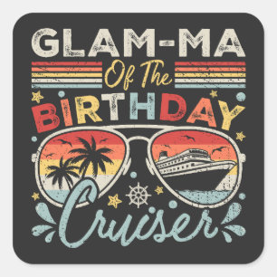 Pegatina Cuadrada Glam-mamáes de las vacaciones de crucero de cumple
