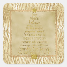 Pegatina Cuadrada Glam Purpurina Dorado Bronce Árbol de Navidad Zebr
