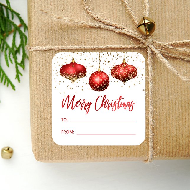 Pegatina Cuadrada Glam Red Gold Ornamates Feliz Navidad a (Subido por el creador)