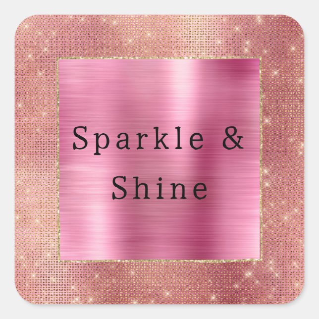 Pegatina Cuadrada Glam Sparkle de oro rosa (Anverso)