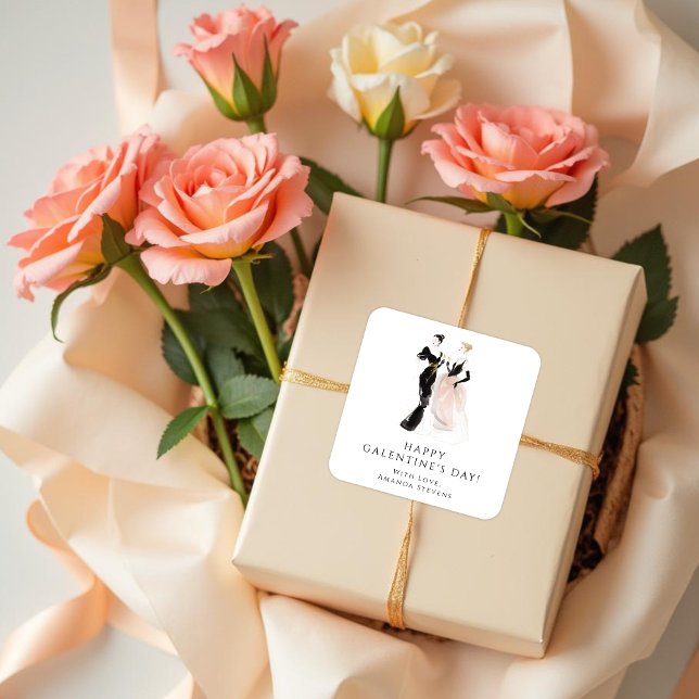 Pegatina Cuadrada Glam Two Pretty Elegant Ladies Galentine's Day (Glam Two Pretty Elegant Ladies Galentine's Day Square Sticker for Your Best Fiends. )