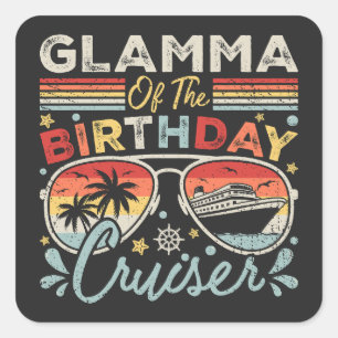 Pegatina Cuadrada Glamma de las vacaciones de crucero de cumpleaños