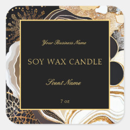 Pegatina Cuadrada Glamoroso Agato de Mármol Negro y Oro Resumen