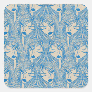 Pegatina Cuadrada Glamoroso chica: elegante patrón sin costura.
