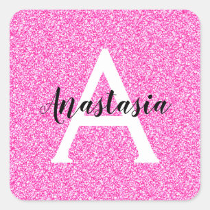 Pegatina Cuadrada Glamour Femenino Rosa Brillante Purpurina Monogram