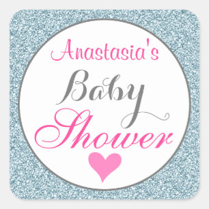 Pegatina Cuadrada Glamour Femenino Rosa Cielo Azul Brillante Shower 