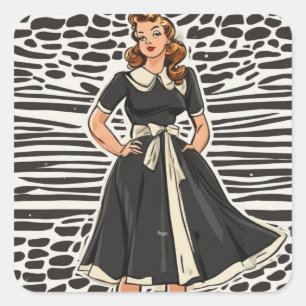Pegatina Cuadrada Glamour retro LBD (Pequeño vestido negro)