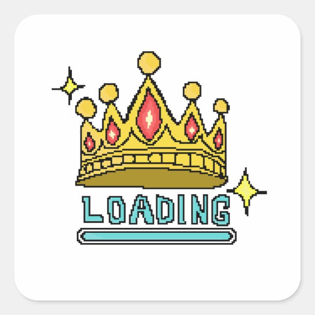 Pegatina Cuadrada Glitch Crown Loading: 8-Bit Rebellion Awakens (Anverso)