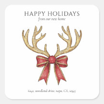 Glitter Reindeer Antlers New Home Custom Address