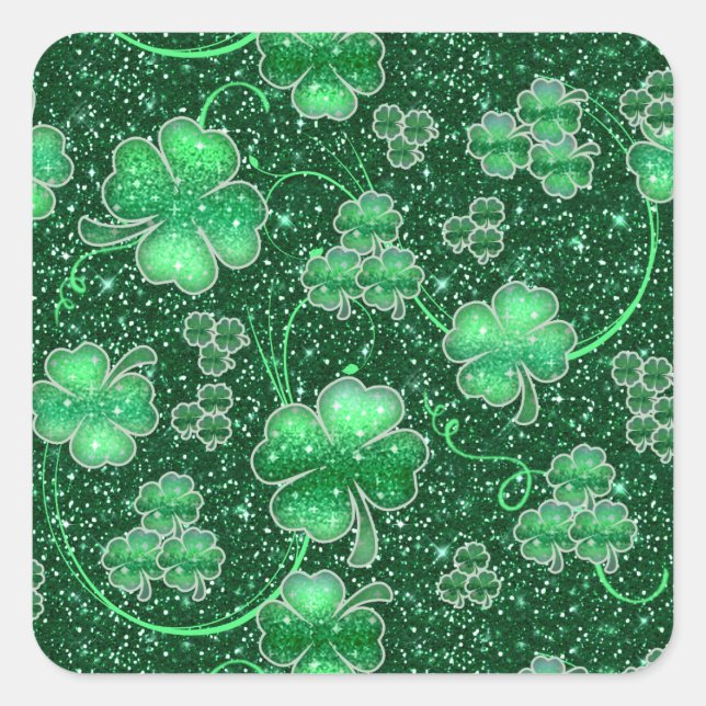 Pegatina Cuadrada Glittering Shamrock and Swirls ID289 (Anverso)