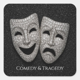 Pegatina Cuadrada Glittery Comedy & Tragedy Drama Mask