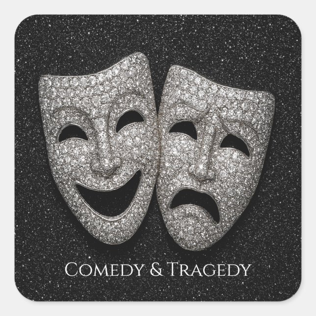 Pegatina Cuadrada Glittery Comedy & Tragedy Drama Mask (Anverso)