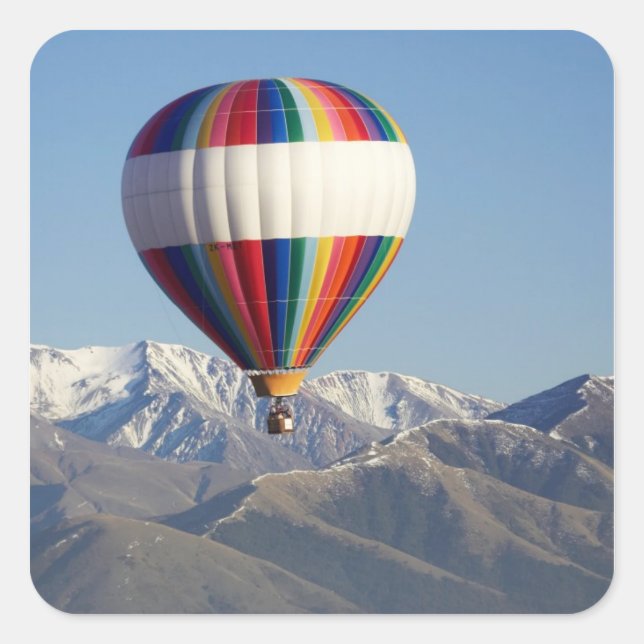 Pegatina Cuadrada Globo aerostático, cerca de Methven, Canterbury (Anverso)
