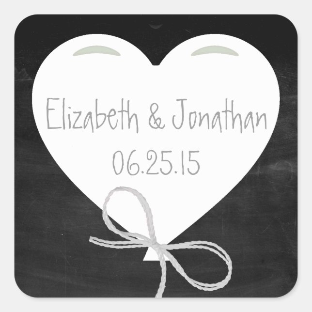 Pegatina Cuadrada Globo cardíaco en un Boda de Chalkboard (Anverso)