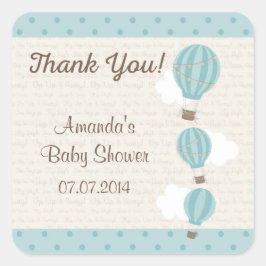 Pegatina Cuadrada Globo de aire caliente Baby Shower Gracias Pegatin