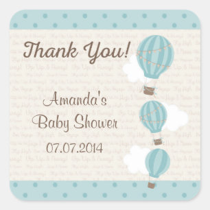 Pegatina Cuadrada Globo de aire caliente Baby Shower Gracias Pegatin