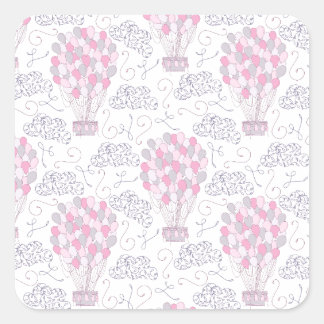 Pegatina Cuadrada Globo de aire caliente con globos fiestas en rosa