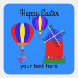 Pegatina Cuadrada Globo de aire caliente de conejo #1-2 Pegatinas