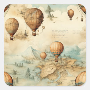 Pegatina Cuadrada Globo de aire caliente de época en un paisaje sere