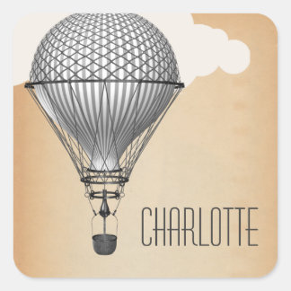Pegatina Cuadrada Globo de aire caliente de Steampunk