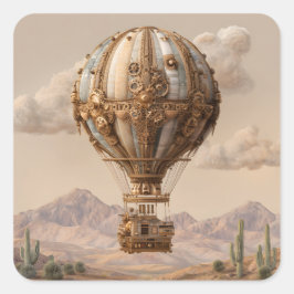 Pegatina Cuadrada Globo de aire caliente de Steampunk