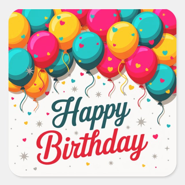 Pegatina Cuadrada Globo de Feliz Cumpleaños (Anverso)