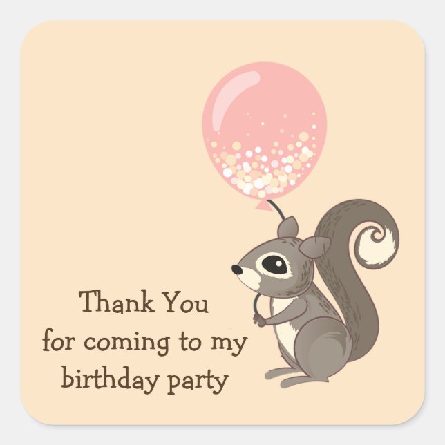 Pegatina Cuadrada Globo de retención de ardilla de cumpleaños (Anverso)