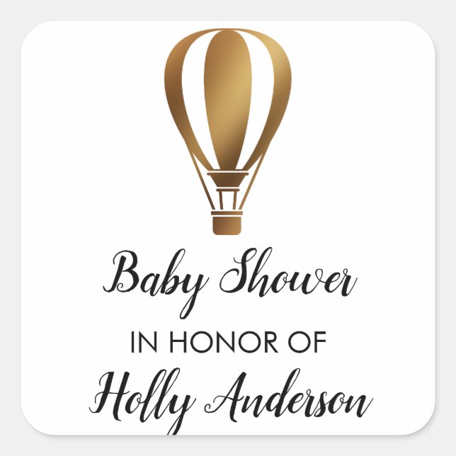 Pegatina Cuadrada Globo del aire caliente del purpurina del oro de (Anverso)