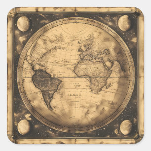 Pegatina Cuadrada Globo del Mapa Mundial de Vintage Rústico (6)