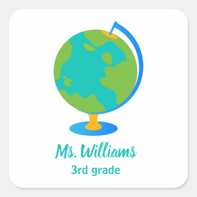 Pegatina Cuadrada Globo Mundial (Anverso)