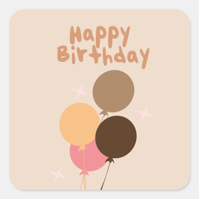 Pegatina Cuadrada Globos Bohemios Feliz Cumpleaños   (Anverso)