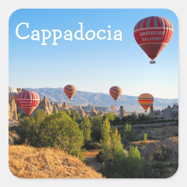 Pegatina Cuadrada Globos de aire caliente sobre Cappadocia (Anverso)