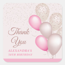 Pegatina Cuadrada Globos de color rosa beige Chic Cumpleaños Gracias