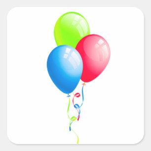 Pegatina Cuadrada Globos de colores con cintas