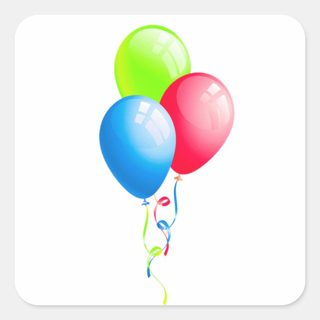 Pegatina Cuadrada Globos de colores con cintas (Anverso)