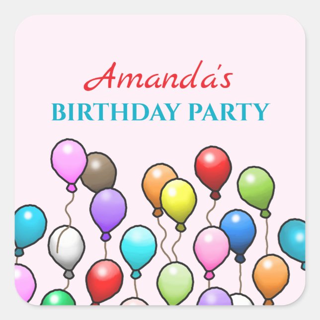 Pegatina Cuadrada Globos de cumpleaños (Anverso)