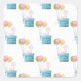 Pegatina Cuadrada Globos de cumpleaños felices