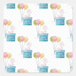 Pegatina Cuadrada Globos de cumpleaños felices