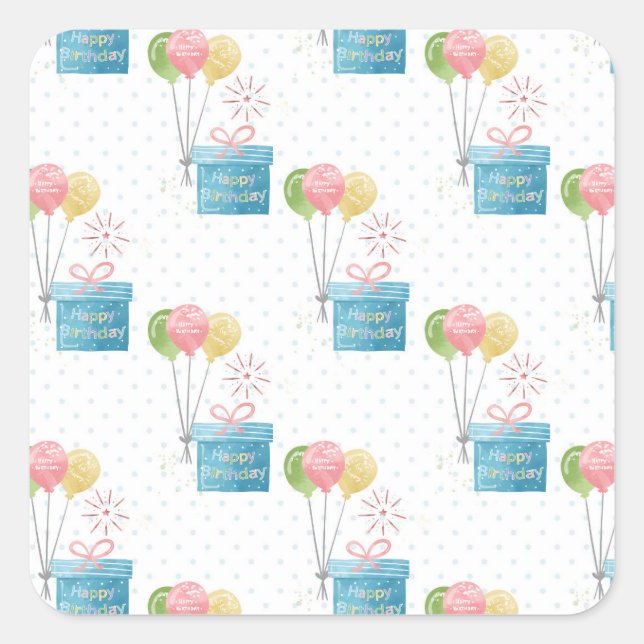 Pegatina Cuadrada Globos de cumpleaños felices (Anverso)