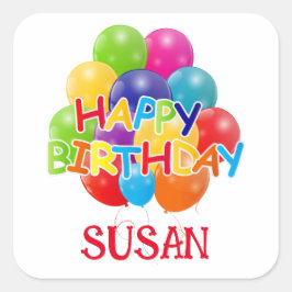 Pegatina Cuadrada Globos de cumpleaños felices