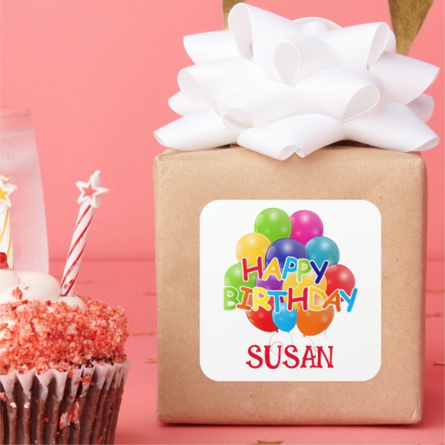 Pegatina Cuadrada Globos de cumpleaños felices (Fiesta)