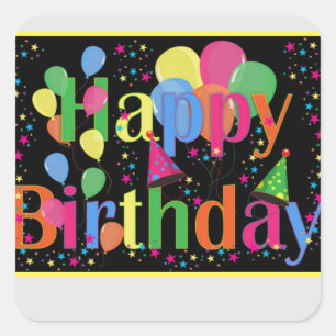 Pegatina Cuadrada Globos de Fiestas de cumpleaños felices