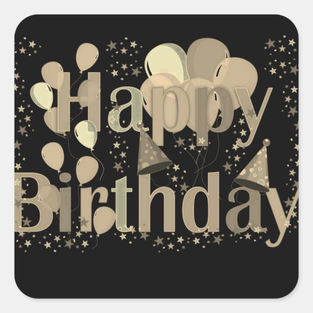 Pegatina Cuadrada Globos de Fiestas de cumpleaños felices (Anverso)