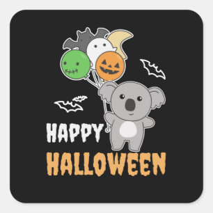 Pegatina Cuadrada Globos de Halloween de Koala para niños adorables 