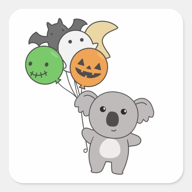Pegatina Cuadrada Globos de Halloween de Koala para niños adorables  (Anverso)