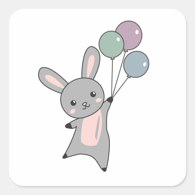 Pegatina Cuadrada Globos De Moscas Conejitas Sobre Animales Cuidados (Anverso)