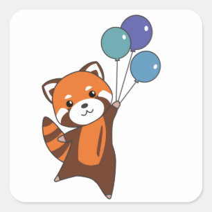 Pegatina Cuadrada Globos De Moscas Rojas Panda Cutan Animales Para N