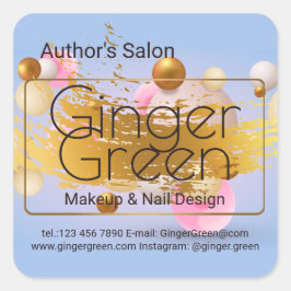 Pegatina Cuadrada Globos de oro azul rosado