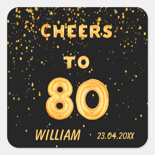 Pegatina Cuadrada Globos de oro de la fiesta de cumpleaños número 80 (Anverso)