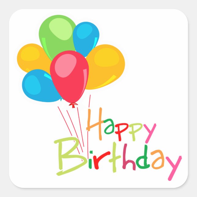Pegatina Cuadrada Globos Feliz cumpleaños (Anverso)